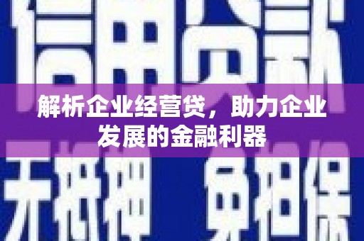 南乐解析企业经营贷，助力企业发展的金融利器