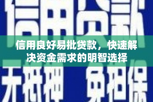 南乐信用良好易批贷款，快速解决资金需求的明智选择